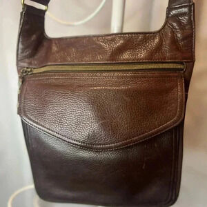 Vintage Fossil Dark Brown Pebbled Leather Shoulder Bag Purse 75082 Boho